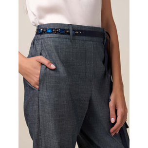 Oltre - Pantalones jogger de mezcla de lino con efecto denim - Azul