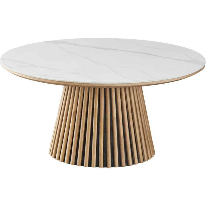 Table basse ronde plateau en céramique bicolore piètement cannelé - ADA