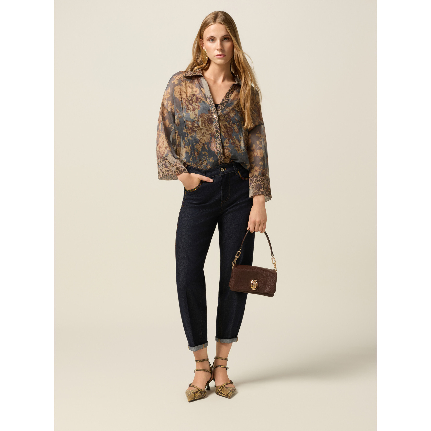 Oltre - Jeans palazzo con strass - Blu