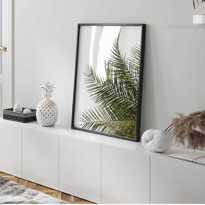 Affiche encadrée feuille de palmier minimaliste fond blanc Affiche + cadre en métal - Noir