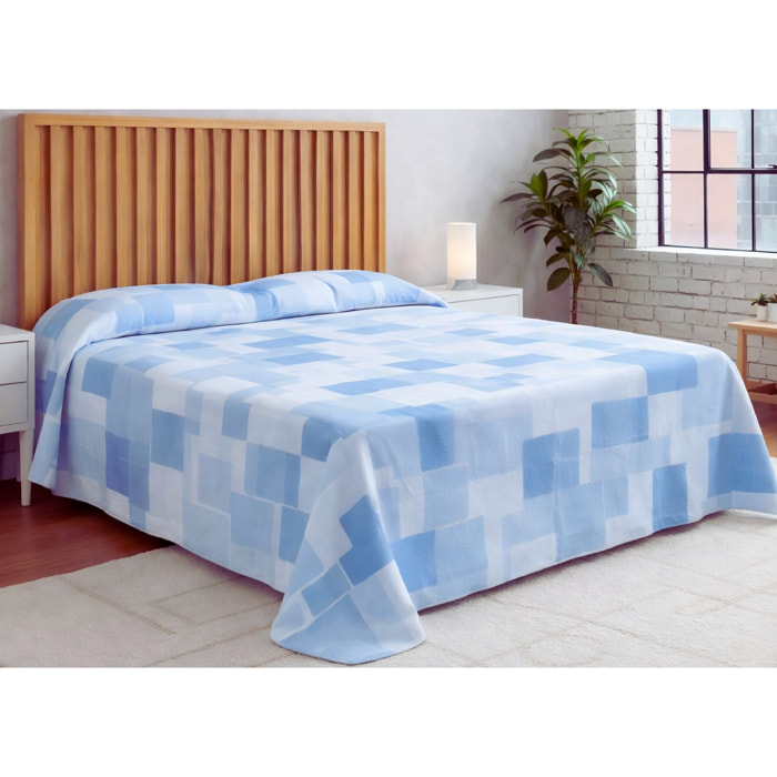 Copriletto Piquet 100% Cotone Made in Italy Fantasia Geometrica Disegno Brick Azzurro