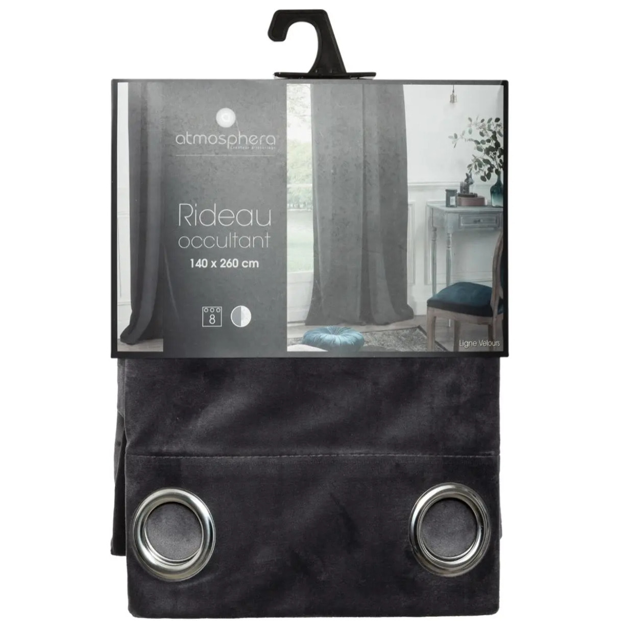 Rideau occultant "Dolce" velours gris ardoise 140x260cm