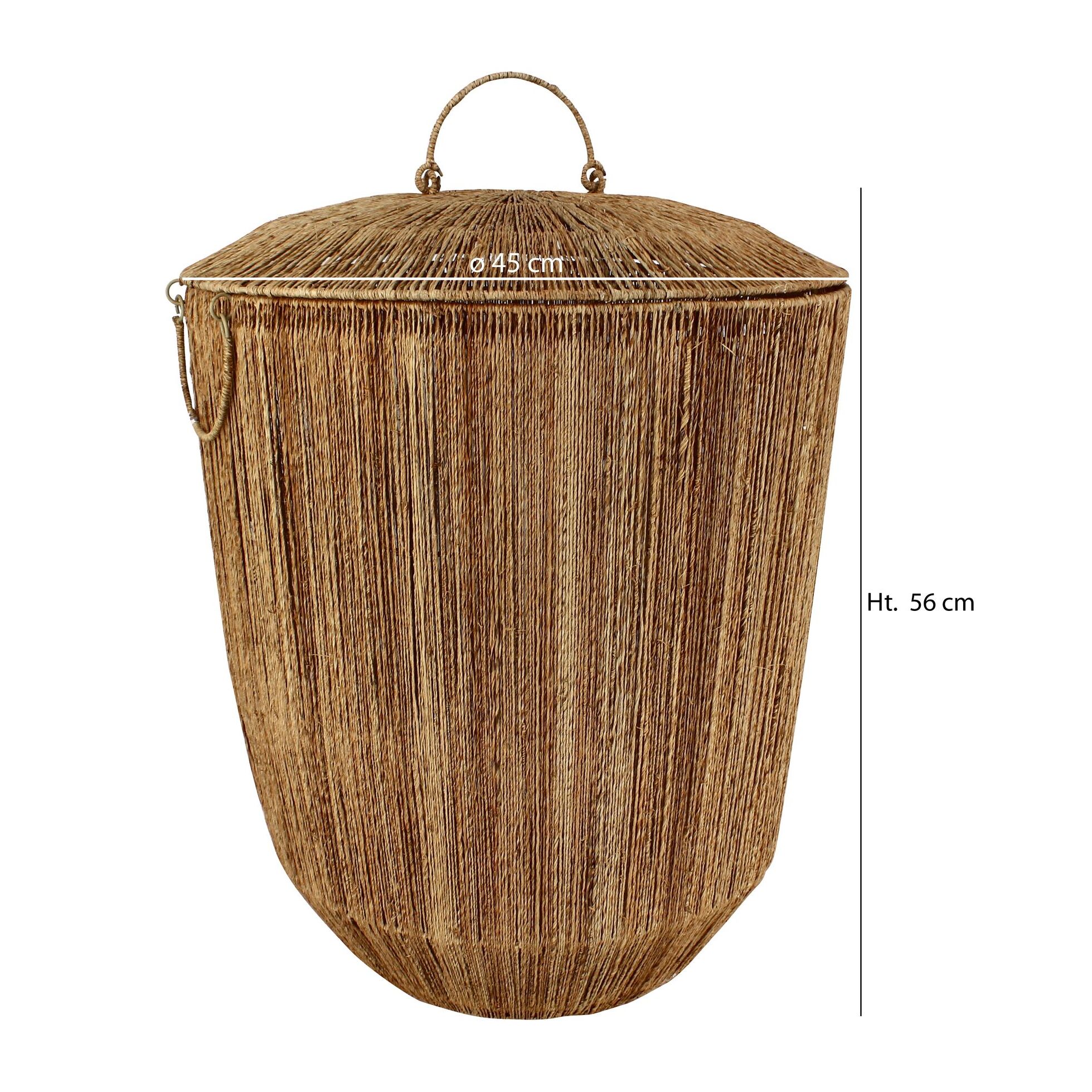 PANIER EN JUTE NATURELLE AVEC COUVERCLE ET POIGNÉES D45XH56CM SIBU