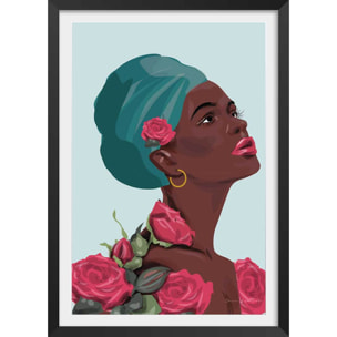 Affiche mode La femme aux roses Affiche + cadre en bois - Noir