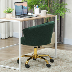 Chaise de bureau design effet courte laine bouclée piètement métal doré vert
