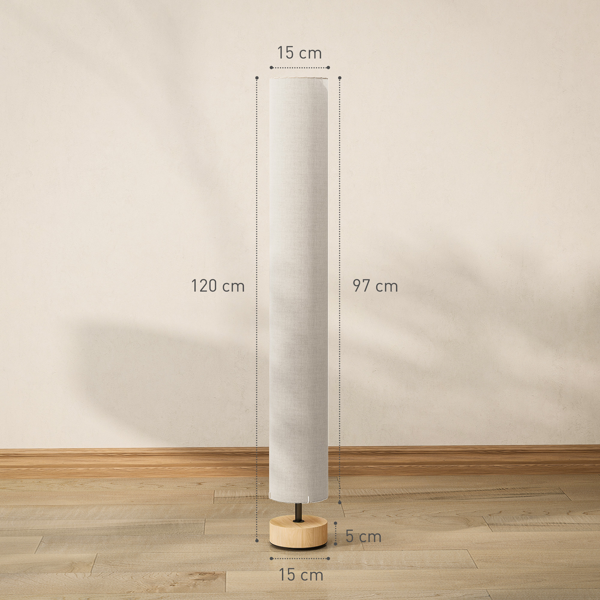 Lámpara de Pie Moderna Lámpara de Salón con Casquillo Máx. 40 W E27 Pantalla de Lino y Marco de Metal para Dormitorio Ø15x120 cm Beige