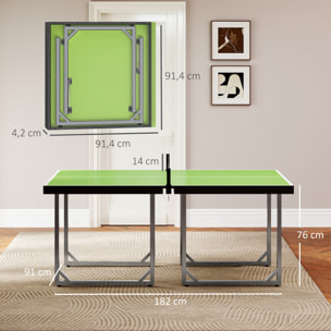 Mesa de Ping-Pong Plegable, 182x91cm, Fácil de Transportar, Resistente a la Intemperie, Estable, Mesa de Tenis con Red y Marco de Acero, para Interior y Exterior, Verde