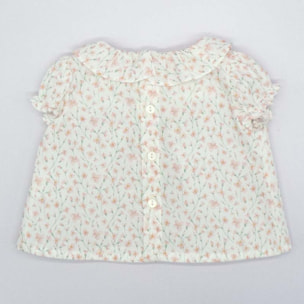 BLUSA CON CUELLO VOLANTE FLOR ROSA