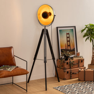 Lampadaire trépied "Lahti" noir & doré - métal H162 cm