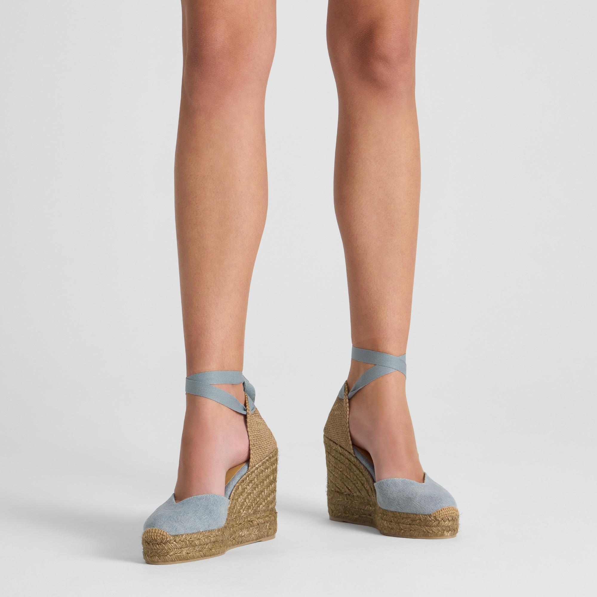 Alpargata chiara cuña 11 cm en algodón orgánico con doble plataforma