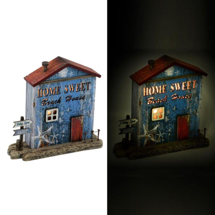 Casa in legno con stella e led cm22x6,5h21