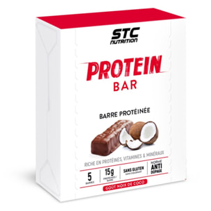 STC NUTRITION - Protein Bar - Barre protéinée enrichie en vitamines & minéraux - Maintien de la masse musculaire - Coconut - 14g de protéines par barre - Etui de 5 barres