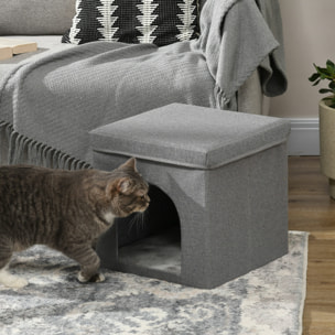 Casa para Gatos Cama para Gatos Casita para Gatos con Tablero de Rascar y Puerta para Interior 36,5x36,5x36,5 cm Gris