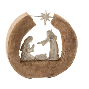 J-Line décoration Crèche de Noël - aluminium et bois - argenté - 34 cm