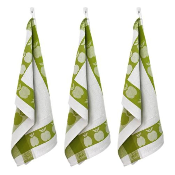 Lot de 3 torchons nid d'abeilles 50x70cm vert -  "Carré"