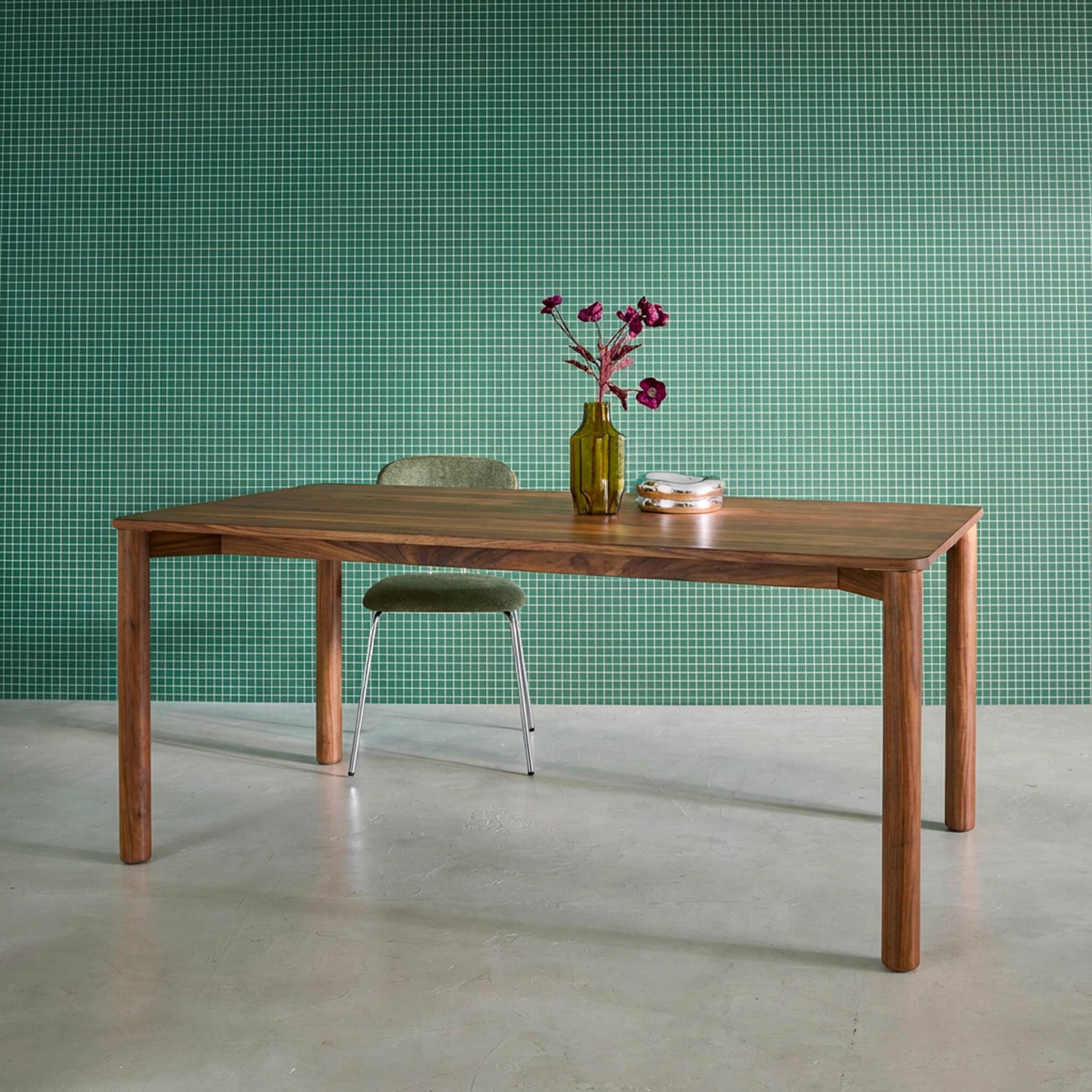 Table à manger rectangulaire bois d'hévéa et placage chêne noyer 6 places - 180 x 100 x 75 cm - Solene