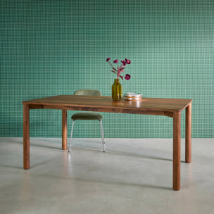 Table à manger rectangulaire bois d'hévéa et placage chêne noyer 6 places - 180 x 100 x 75 cm - Solene