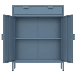 Credenza metallo 2 ante e 2 cassetti 80x38x110cm blu - Pop