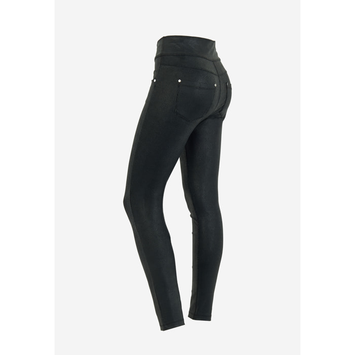 Pantalone skinny vita media senza bottoni in similpelle