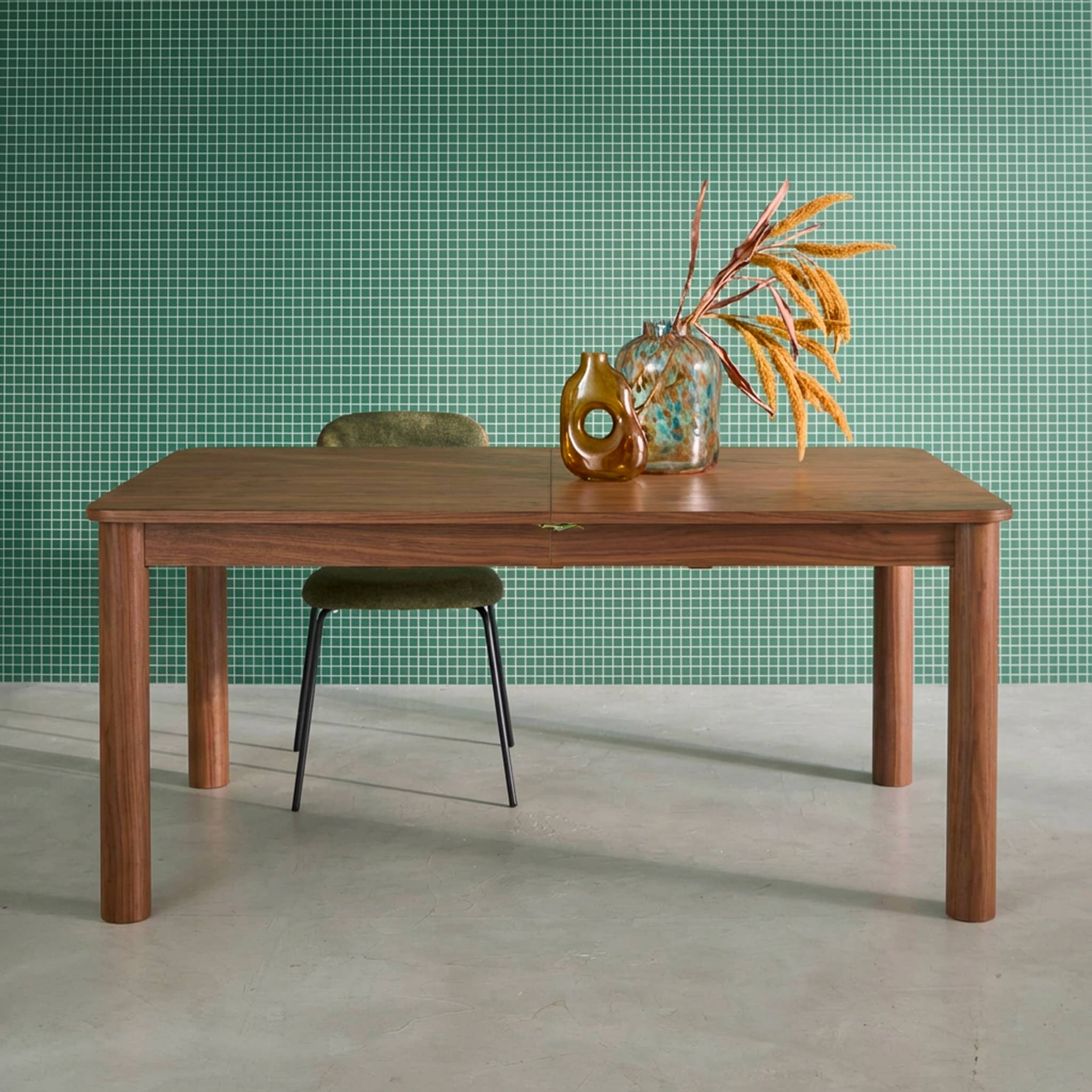 Table à manger rectangulaire extensible bois d'hévéa et placage chêne noyer 6 à 10 places - 170-270cm - Solene