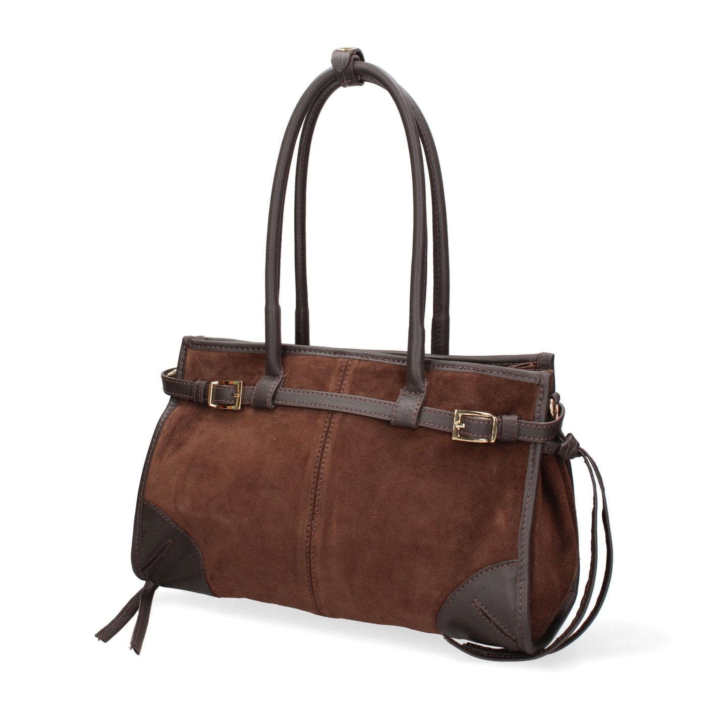 Borsa a spalla da donna Made in Italy - Modello Novara Ultra - Pelle scamosciata - 31.5 x 20.0 x 14.0 cm