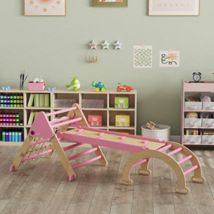 Triangle d'escalade enfant pliable 8 en 1 - aire de jeu enfant - bois rose