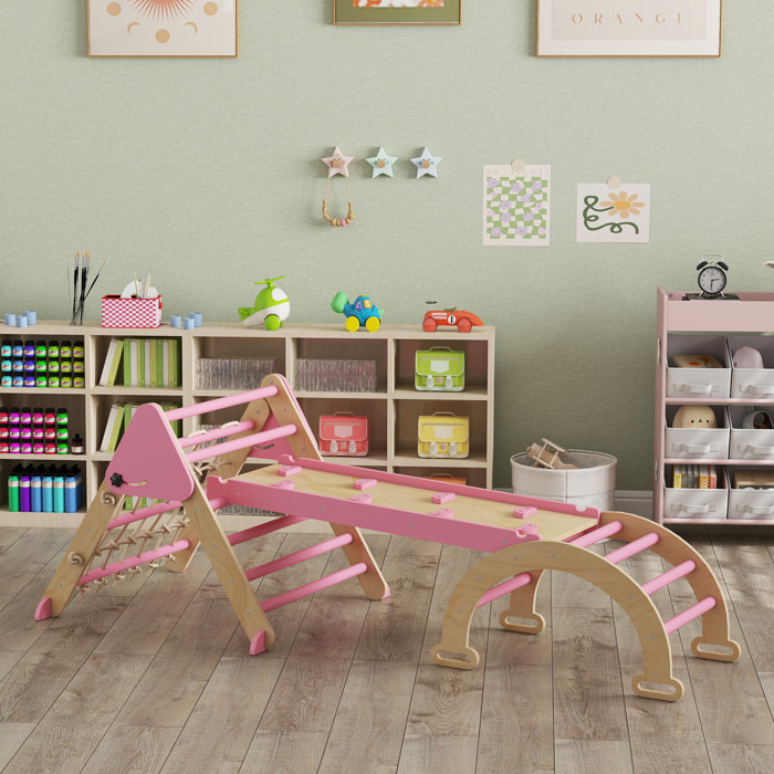 Triangle d'escalade enfant pliable 8 en 1 - aire de jeu enfant - bois rose