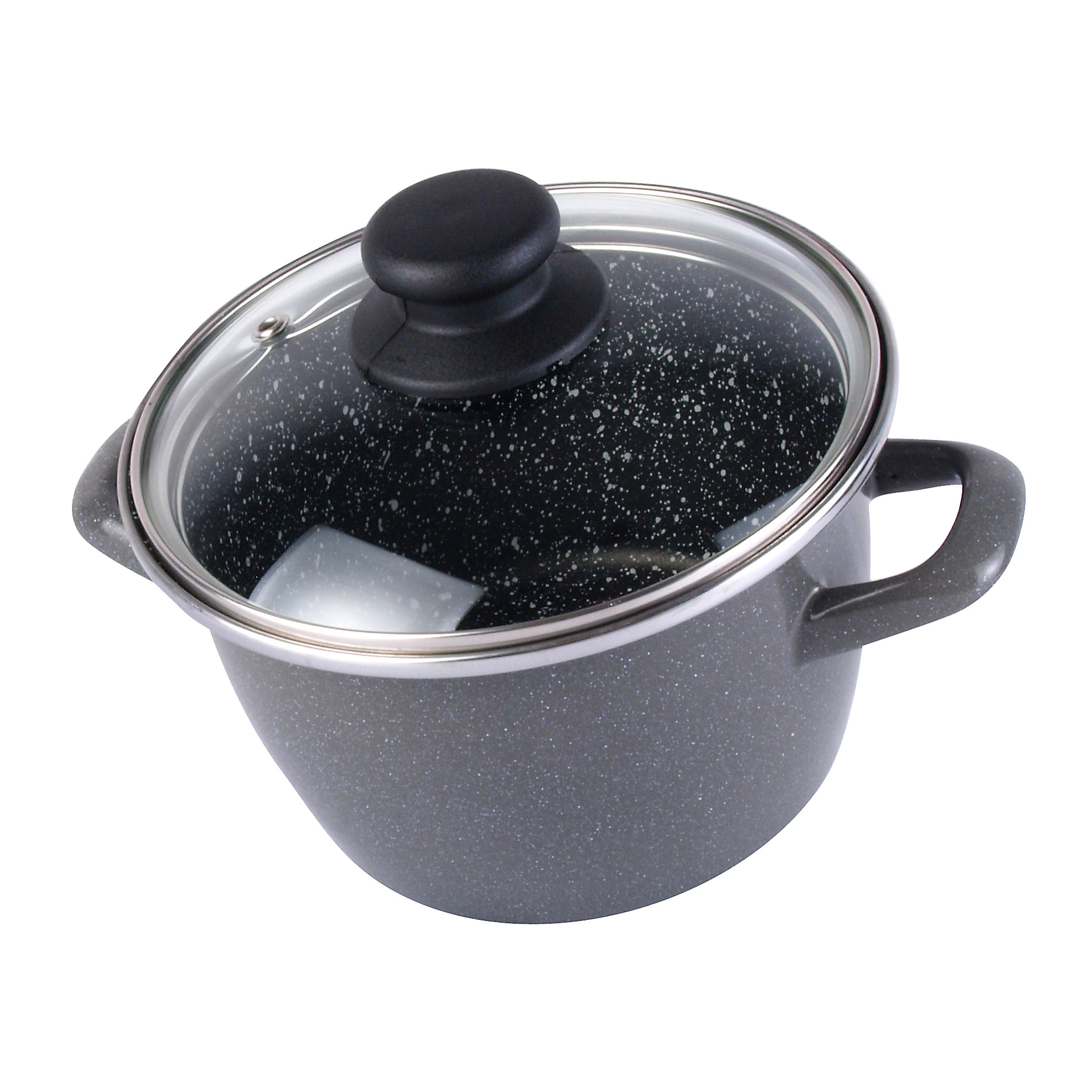 Magefesa K2 GRANSASSO olla 16 con tapa de vidrio, acero esmaltado vitrificado, en gris, inducción y lavavajillas