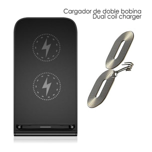 Caricabatterie wireless Qi a doppia bobina con supporto. 15 W/10 W/7,5 W/5 W/