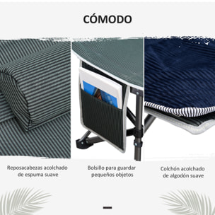 Cama de Camping Plegable Cama de Acampada con Cojín Almohada Bolsillo Lateral Bolsa de Transporte y Marco de Acero Carga 150 kg para Playa Senderismo 188x64,5x53 cm Azul