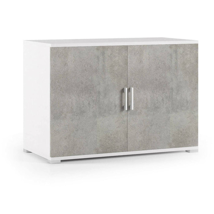 Armadio multiuso Serafinito, Mobile lineare a 2 Ante battenti con ripiano, Mobile da ingresso, Scarpiera moderna, 100% Made in Italy, 90x45h66 cm, Cemento e Bianco