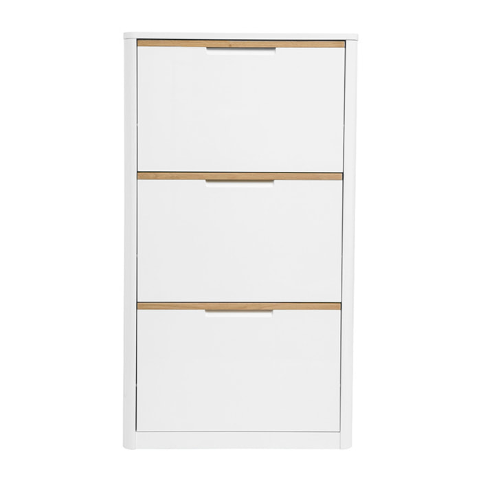 Meuble à chaussures 3 portes finition blanc laqué brillant L68 cm KIRK