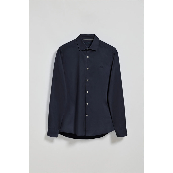 Camicia slim popeline blu marino con logo Polo Club ricamato