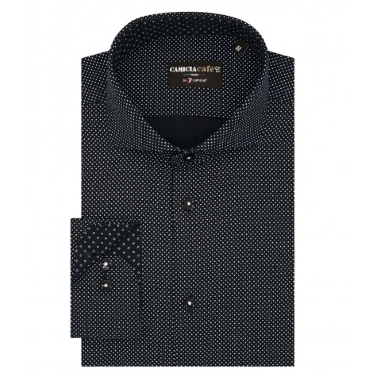Camicia Uomo 1 Bottone Francese Slim Cotone Poliestere Stampato Blu\Bianco