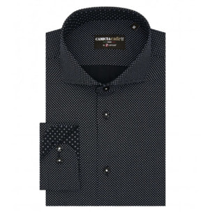 Camicia Uomo 1 Bottone Francese Slim Cotone Poliestere Stampato Blu\Bianco