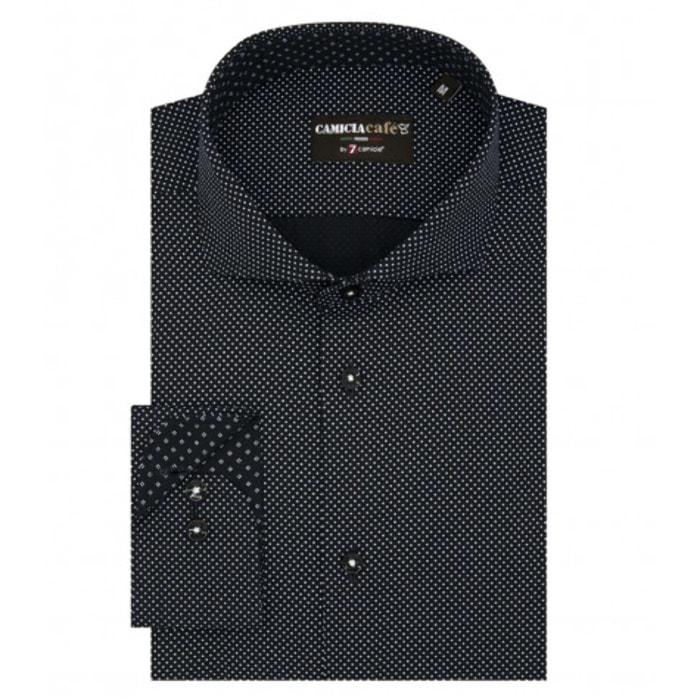 Camicia Uomo 1 Bottone Francese Slim Cotone Poliestere Stampato Blu\Bianco