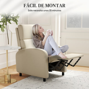 Sillón Relax Reclinable Manual Sillón Relax Tapizado en Lino Sintético con Reposapiés Respaldo Alto Carga 120 kg Butaca Reclinable para Dormitorio Oficina Crema