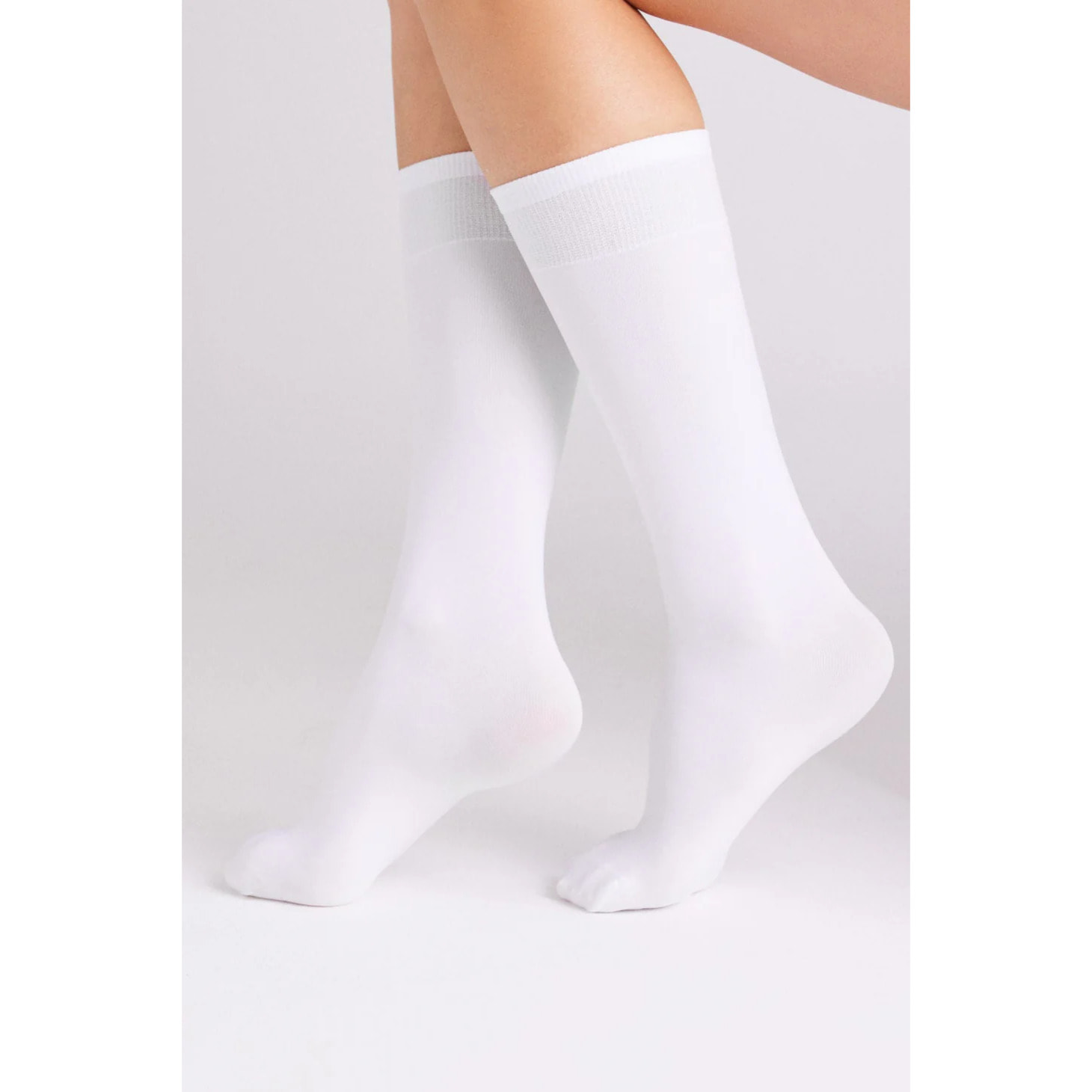 Confezione da 2 calze lunghe con polsini antipressione, 70 denari, bianche