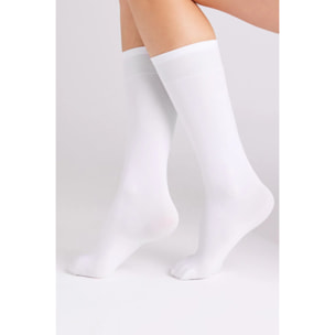 Confezione da 2 calze lunghe con polsini antipressione, 70 denari, bianche