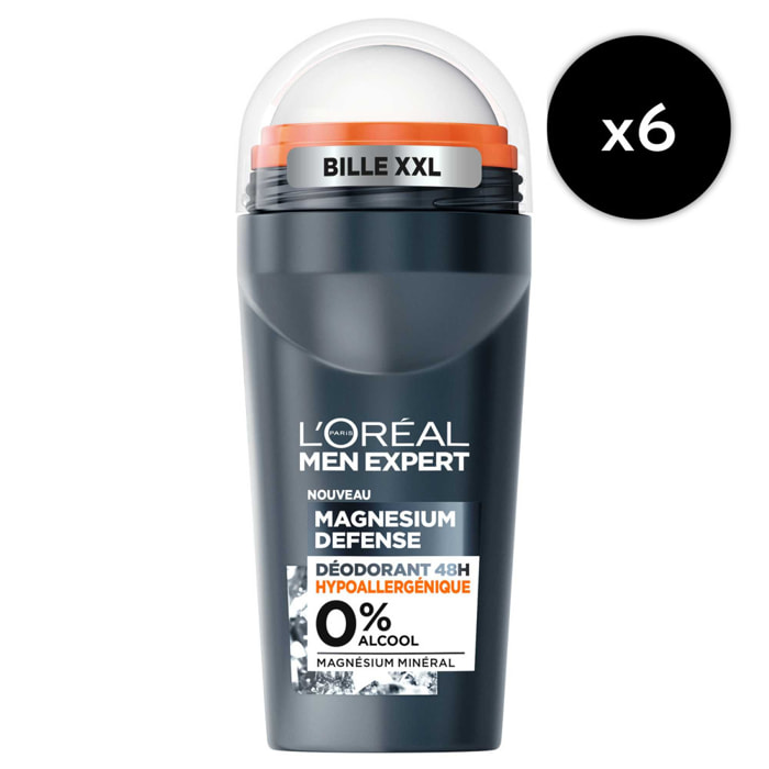 Lot de 6 - Déodorant Bille 48h Hypoallergénique 0% Men Expert Magnesium Defense 50ml