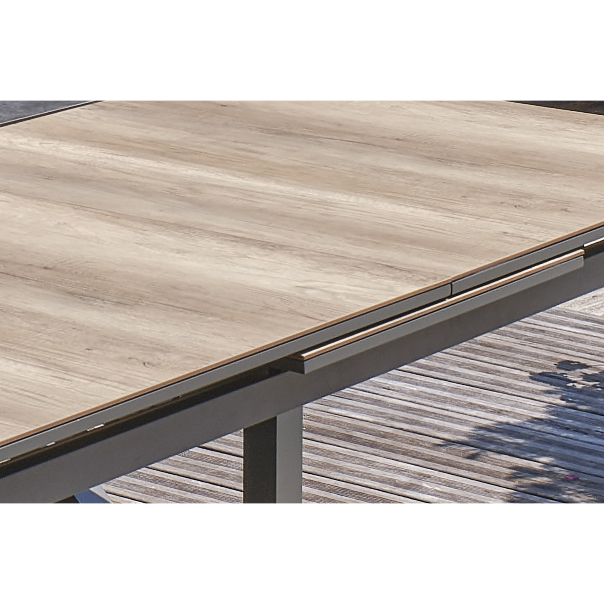 FLORIDE - Table de jardin en aluminium anthracite et plateau HPL imitation bois