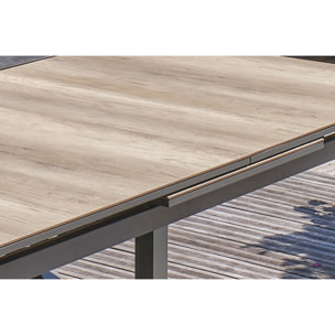 FLORIDE - Table de jardin en aluminium anthracite et plateau HPL imitation bois