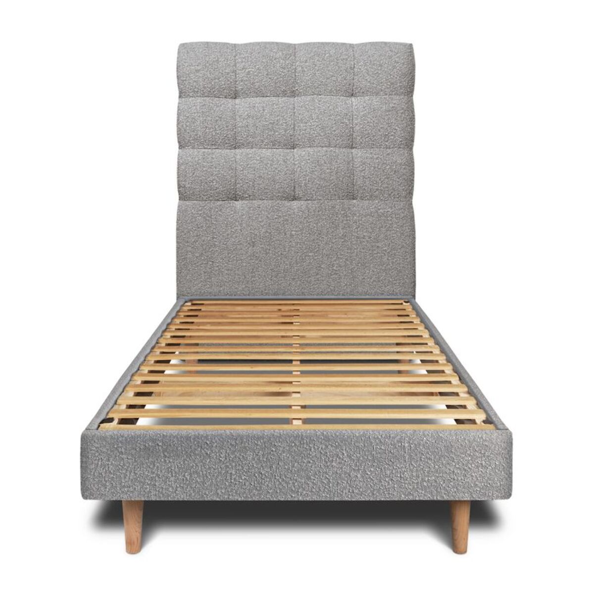 Lit avec tête de lit capitonnée bouclette et sommier kit Ep14