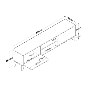 Mobile porta TV Dcastigli, Credenza da soggiorno, Armadio basso per TV, Base parete attrezzata, 180x35h48 cm, Noce