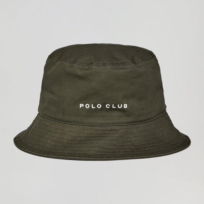 Cappello bucket verde cachi con logo ricamato minimal Polo Club