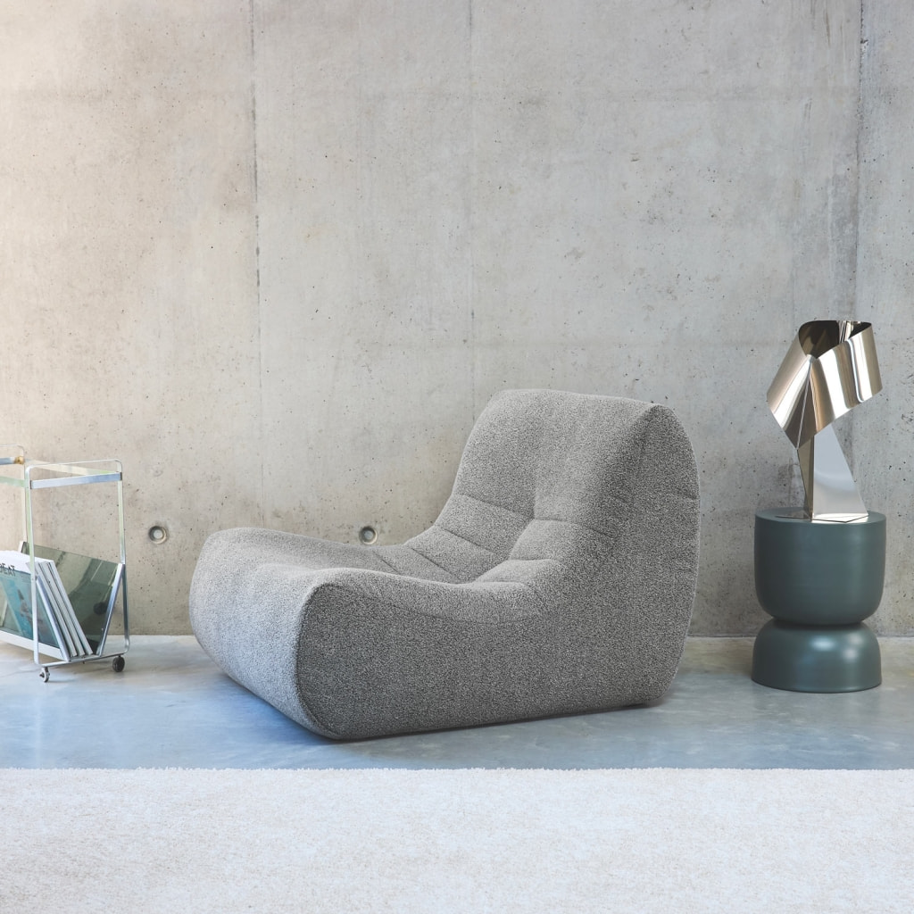 Fauteuil chauffeuse en bouclette texturée gris style contemporain 1 place