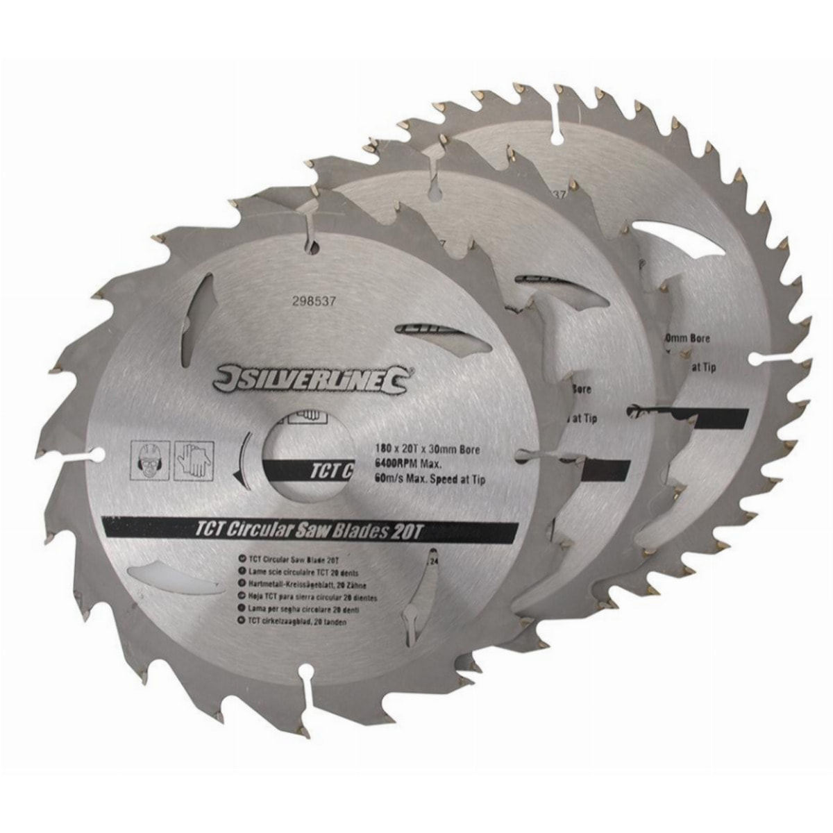 Lot de 3 lames SILVERLINE TCT Ø190 mm Alésage 30 mm - 20, 24 et 40 dents - 590591