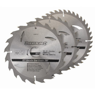 Lot de 3 lames SILVERLINE TCT Ø190 mm Alésage 30 mm - 20, 24 et 40 dents - 590591