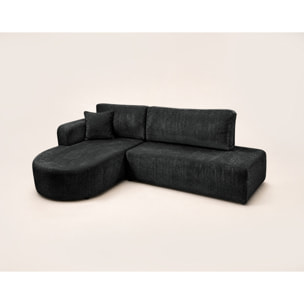 Miro - Canapé d'angle gauche 4 places convertible avec coffre en velours texturé - Gris Anthracite