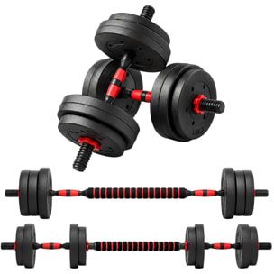 Juego de Mancuernas Ajustables, 2 en 1, 15kg, Juego de Pesas con Barra de Conexión y Mango Antideslizante, Pesas y Mancuernas para Hombres y Mujeres, Ejercicio de Fitness, Casa Gimnasio